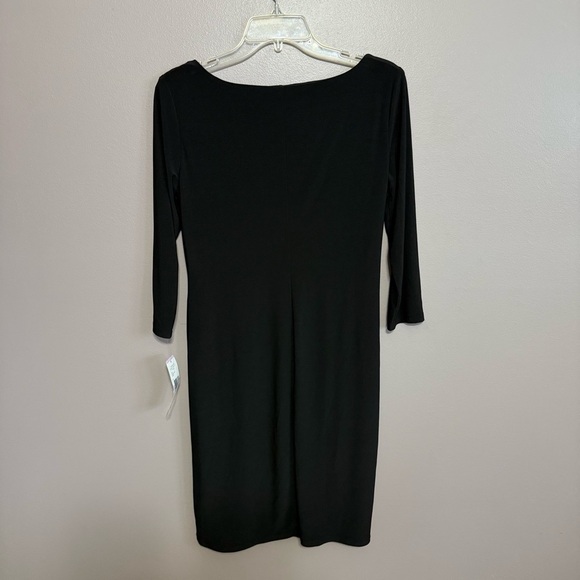 Evan Picone Black Long Sleeve Jersey Stretch Ruched Cocktail Sheath Dress Size 6 - Picture 6 of 8